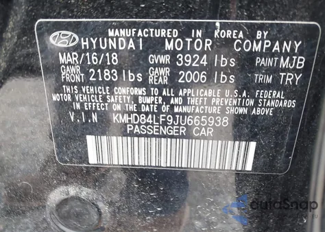 2018 Hyundai Elantra Sel from USA, damaged, VIN KMHD84LF9JU665938